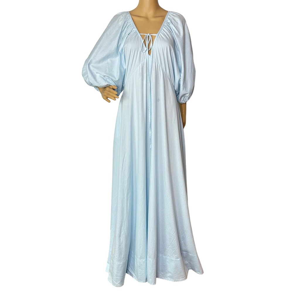 Designer Larisa Lobanova Baby Blue Dress Romantic Cottagecore Puff Sleeve Maxi